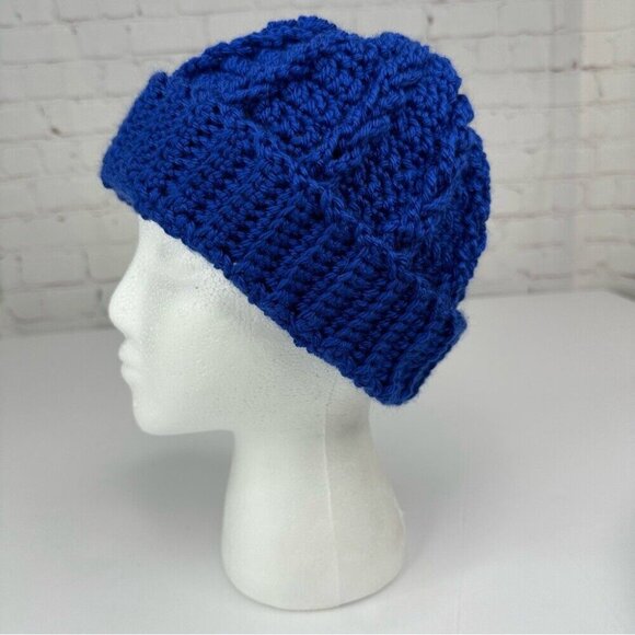 Handmade Unisex New Royal Blue Streetwear Winter Knit Beanie - Adult S/M - Picture 2 of 9